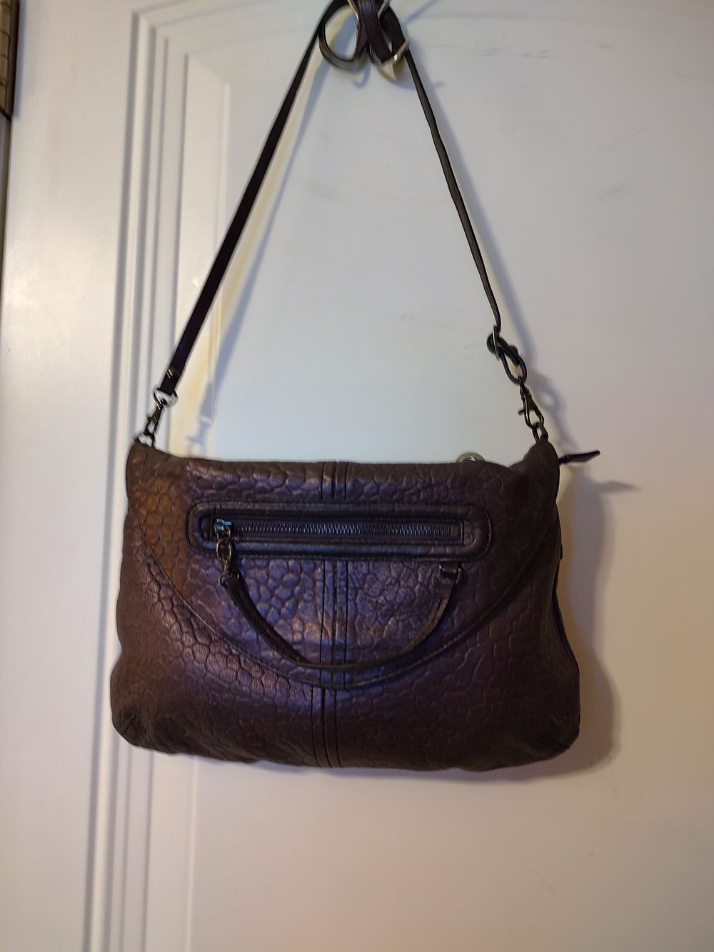 Lodis Brown Textured Leather Crossbody Bag
